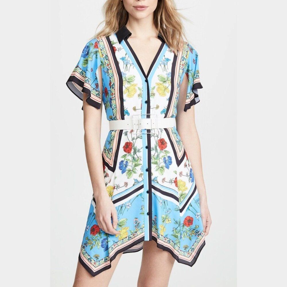 ALICE + OLIVIA Conner Floral-Print Handkerchief Shirtdress